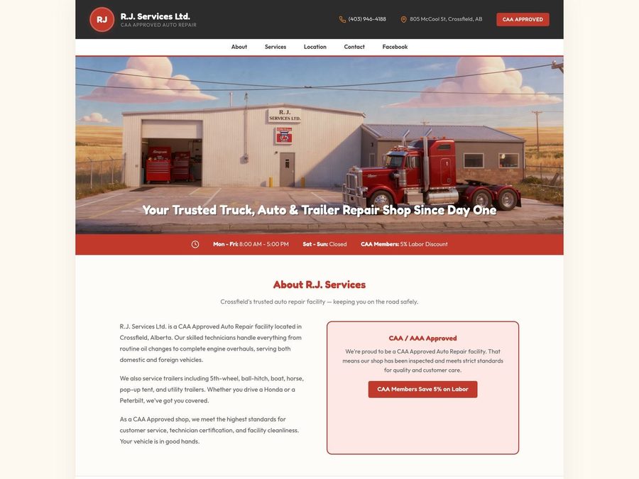 R.J. Services Ltd. website — CAA approved auto repair, Crossfield, Alberta