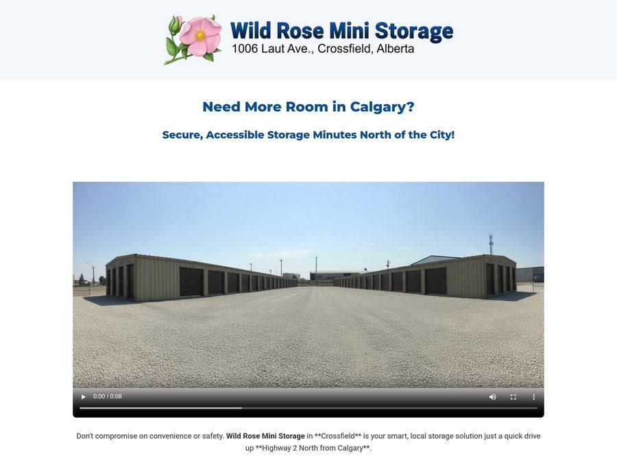 Wild Rose Mini Storage website — Crossfield, Alberta
